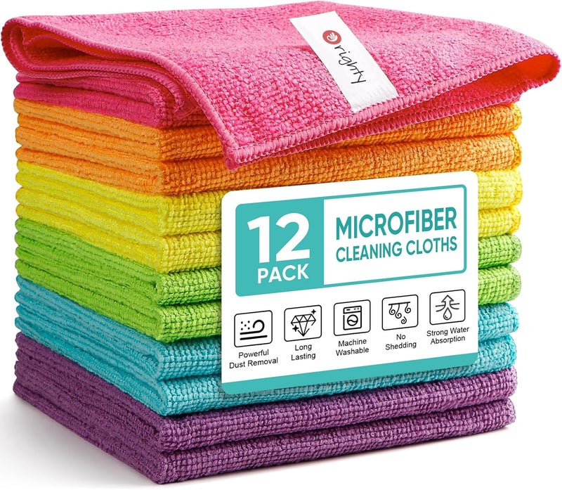 Orighty Microfiber Cleaning Cloth Pack of 12, Microfiber Towels for Cars, Highly Absorbent Car Cleaning Supplies, Lint Free Cloths Clean Rags for Car Care, House, Kitchen, 12x12 inch - Image 1